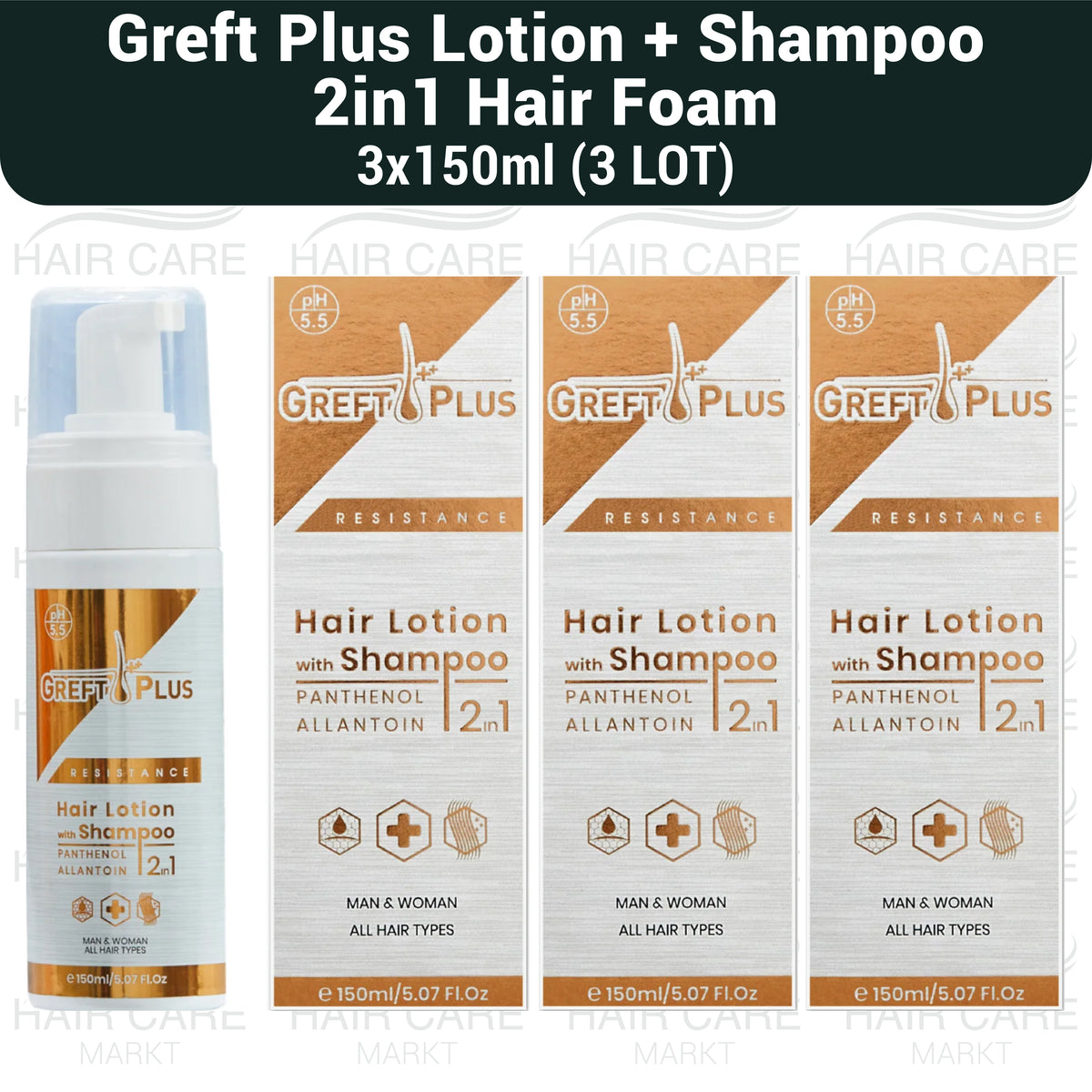 Greft Plus Hair Lotion with Shampoo 2 in 1 Hair Foam ( 3 PACK )