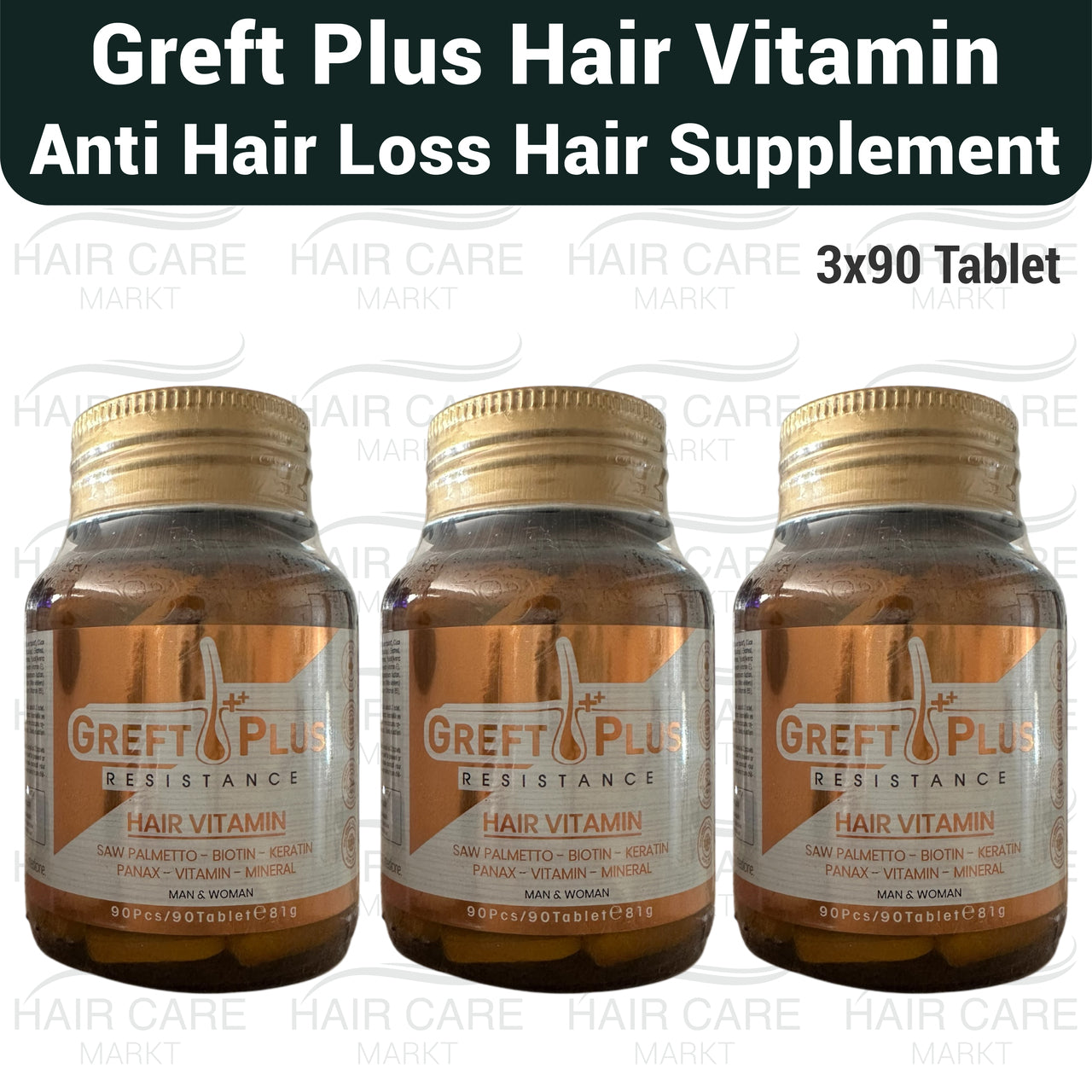 Greft Plus Hair Vitamin for Hair Loss - 3×90 Tablets