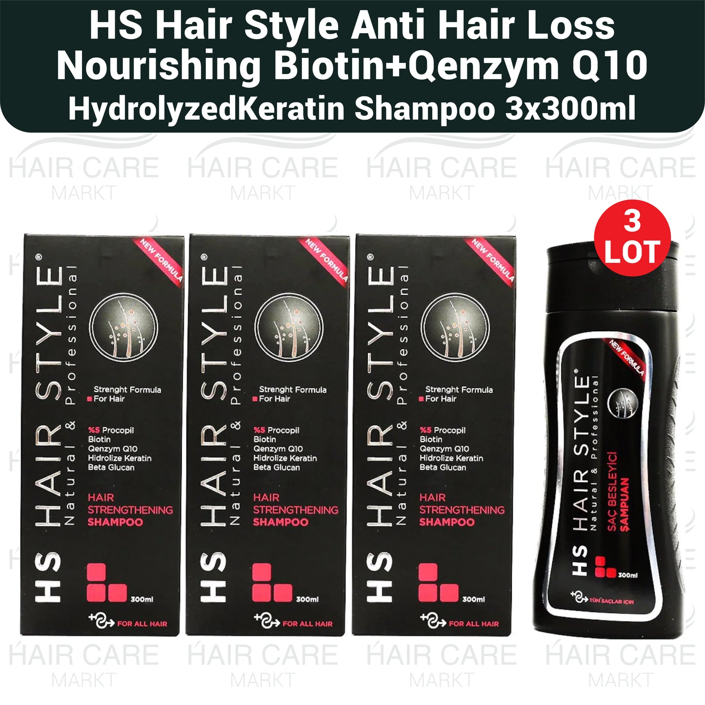 HS Hair Style Anti Hair Loss Nourishing Biotin + Qenzym Q10 Shampoo - 3 LOT