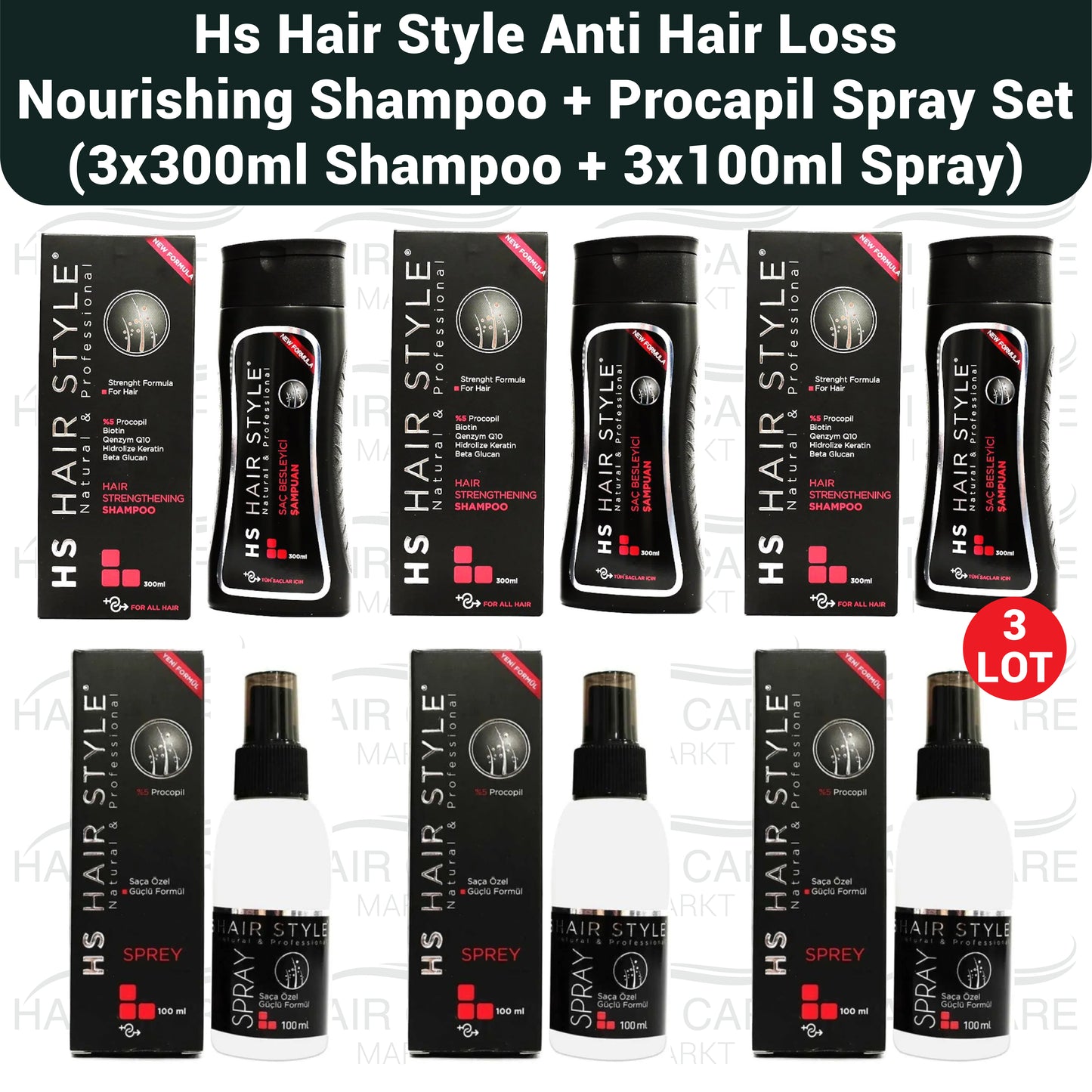 HS Hair Style Shampoo & Spray Serum Set (3 PACK)