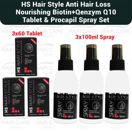 HS Hair Style Anti Haarausfall Haar Vitamin Tablet + Spray Serum Set - 3 LOT