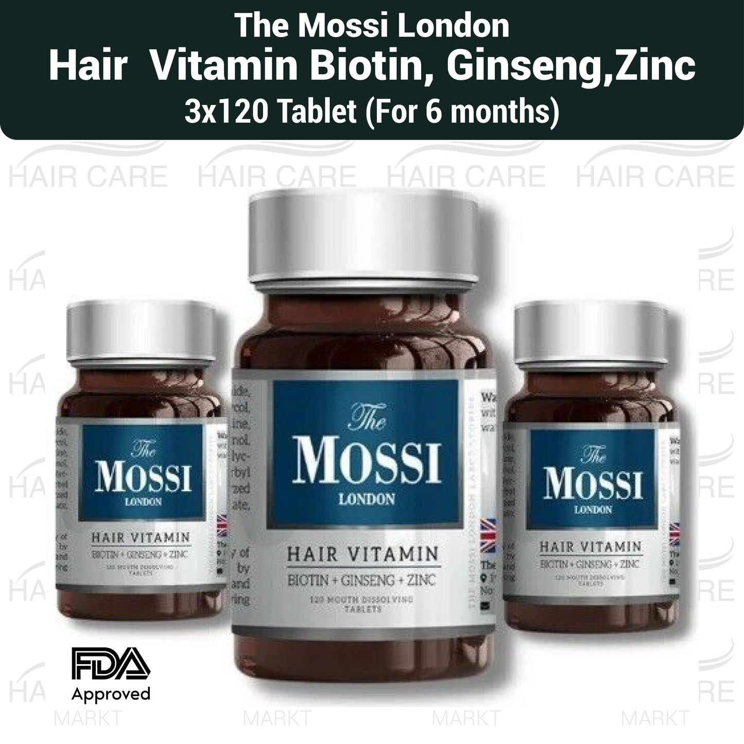 Mossi Haarvitamine, Biotin Zink Sägepalmenextrakt Ergänzung 120 Tabletten - 3er-Pack