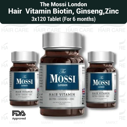 Mossi Haarvitamine, Biotin Zink Sägepalmenextrakt Ergänzung 120 Tabletten - 3er-Pack