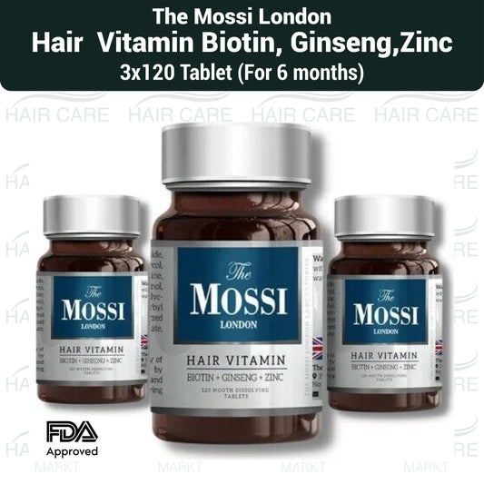 The Mossi Hair Vitamins, Biotin Zinc Saw Palmetto Supplement 120 Tablets - 3 LOT