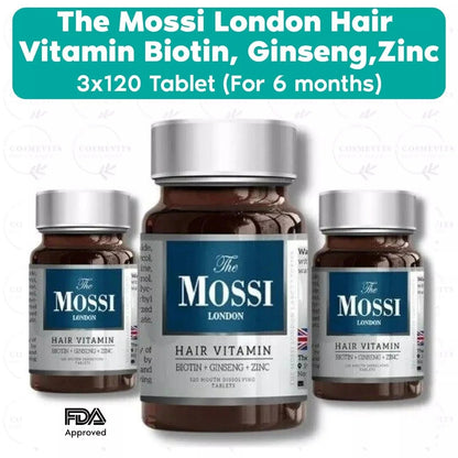 The Mossi Hair Vitamins, Biotin Zinc Saw Palmetto Supplement 60 Tablets - 3 LOT