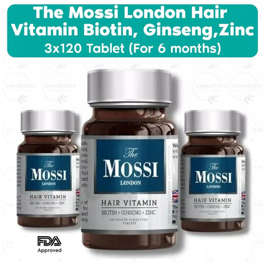 The Mossi Hair Vitamins, Biotin Zinc Saw Palmetto Supplement 60 Tablets - 3 LOT