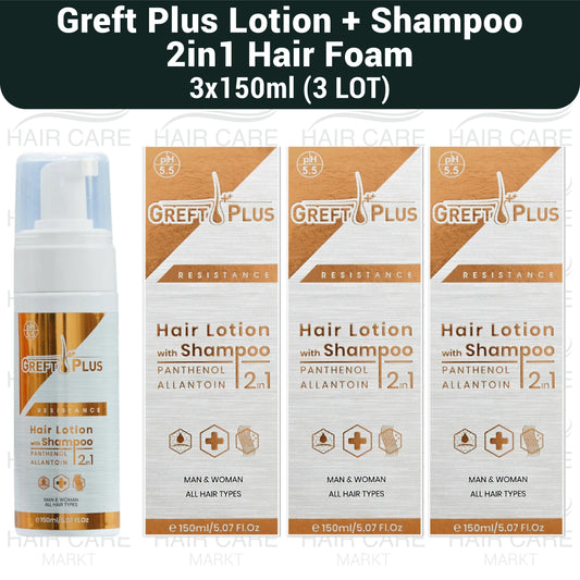 Greft Plus Hair Lotion with Shampoo, 2 in 1 Hair Foam 3×150ml-3LOT