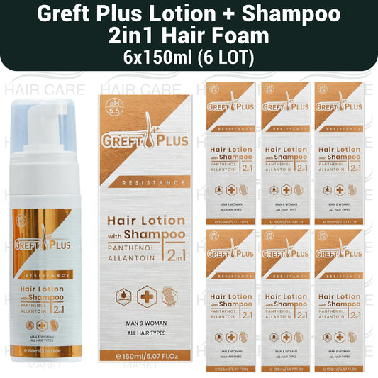 Greft Plus Hair Lotion with Shampoo, 2 in 1 Hair Foam 6×150ml-6LOT