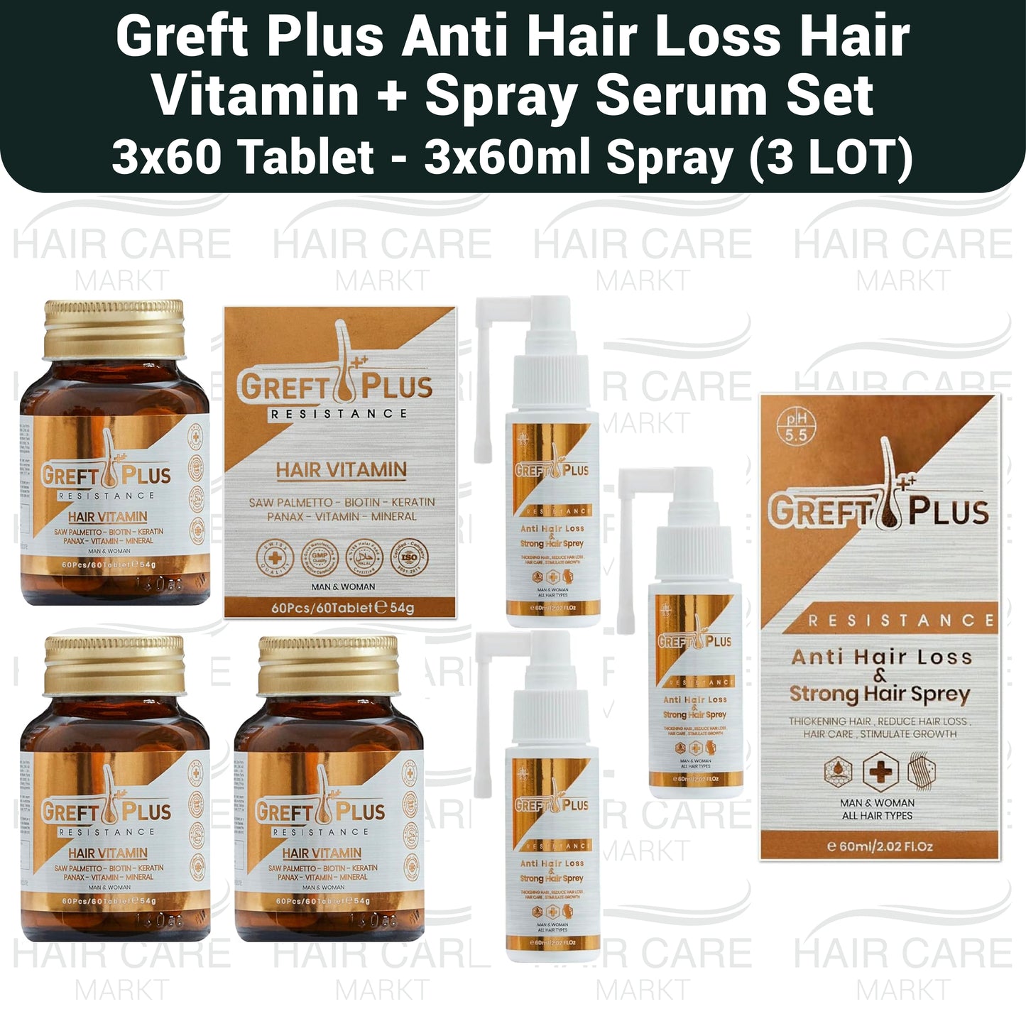 Greft Plus 3 Months Anti Hair Loss Hair Set (Vitamin + Spray Serum) FDA APPROVED