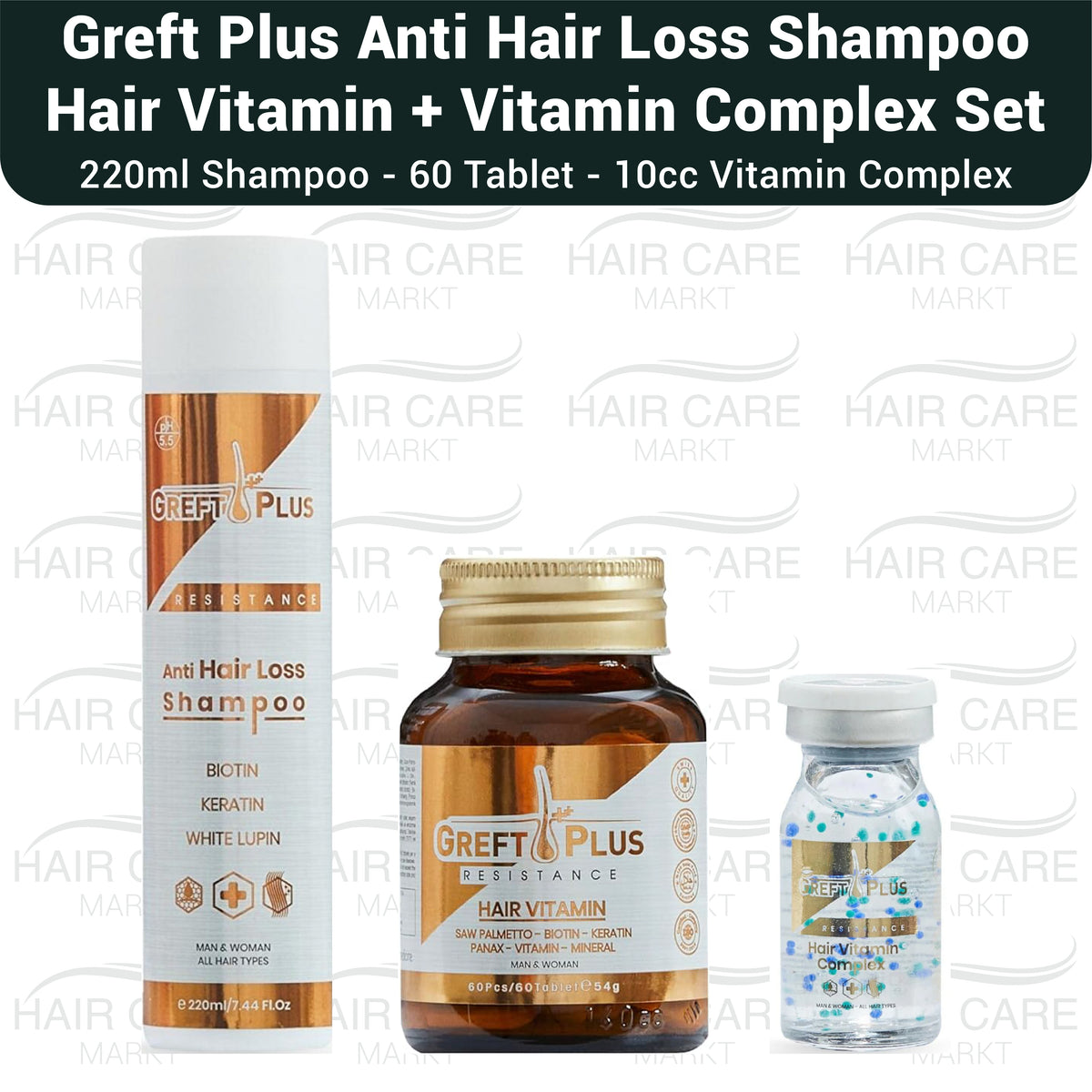 Greft Plus Anti Hair Loss Shampoo, Hair Vitamin And  Complex Serum Set