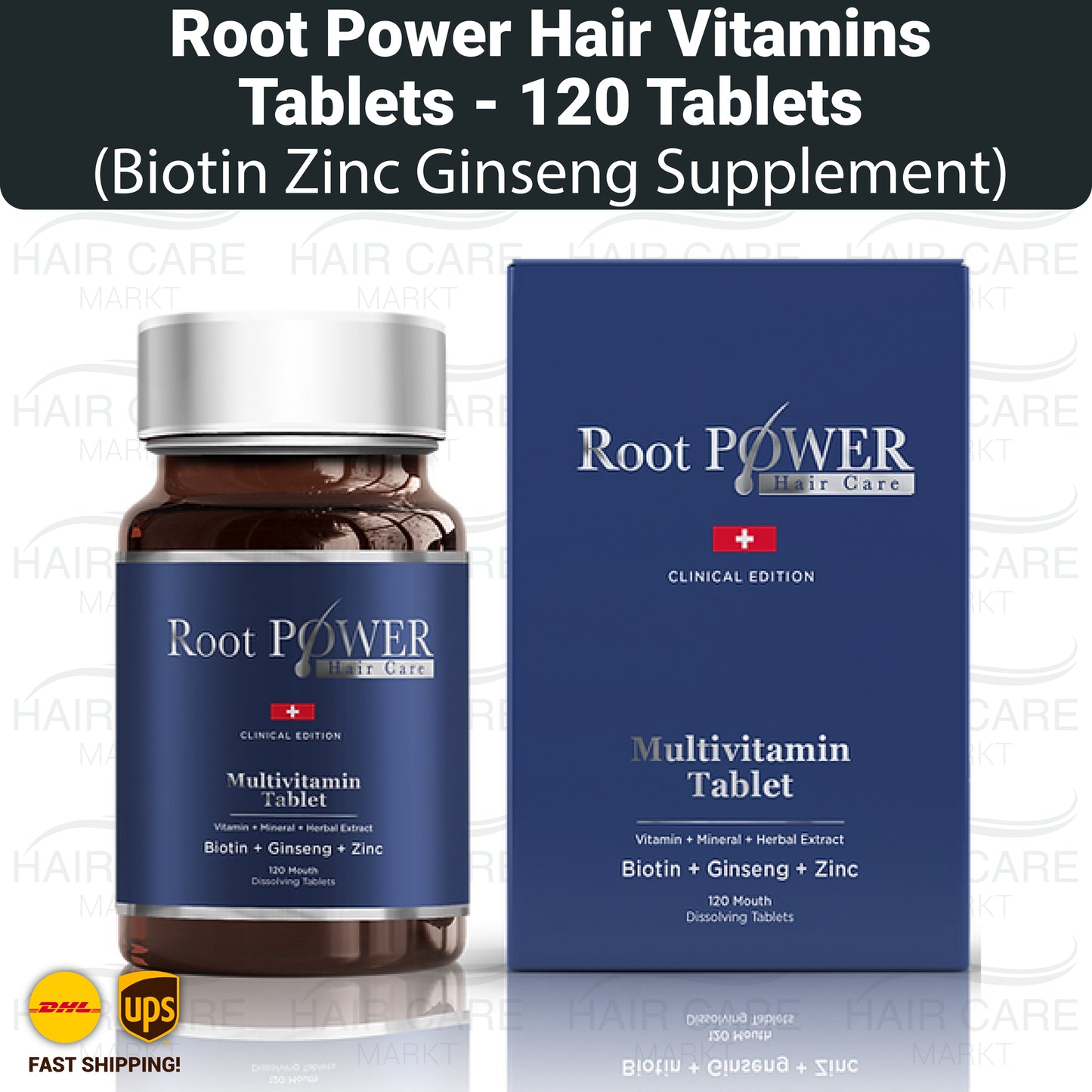 Root Power Haarvitamine Tabletten, Biotin Zink Ginseng Ergänzung (120 Tabs)