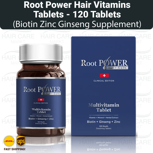 Root Power Hair Vitamins Tablets, Biotin Zinc Ginseng Supplement (120 Tabs)